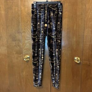 BlackMilk Black and Gold Egyptian Design Velvet Leggings